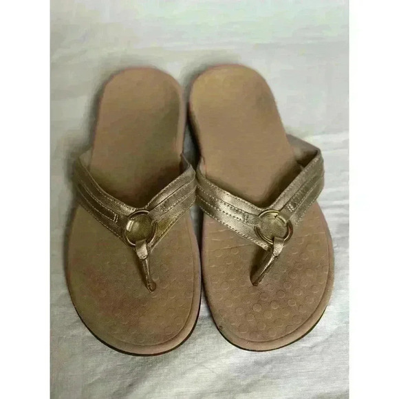 Vionic Women's Thong Sandals Size 10 Leather Metallic Gold Comfort Arch Support - Picture 6 of 9